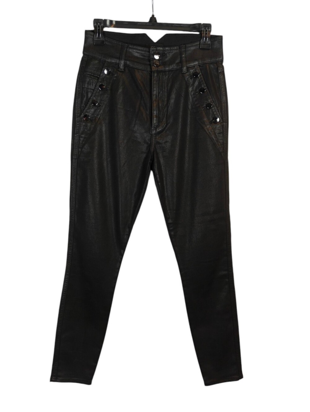 JOES The Georgia High Rise Faux Leather Skinny Jeans Coated In Black Size 27